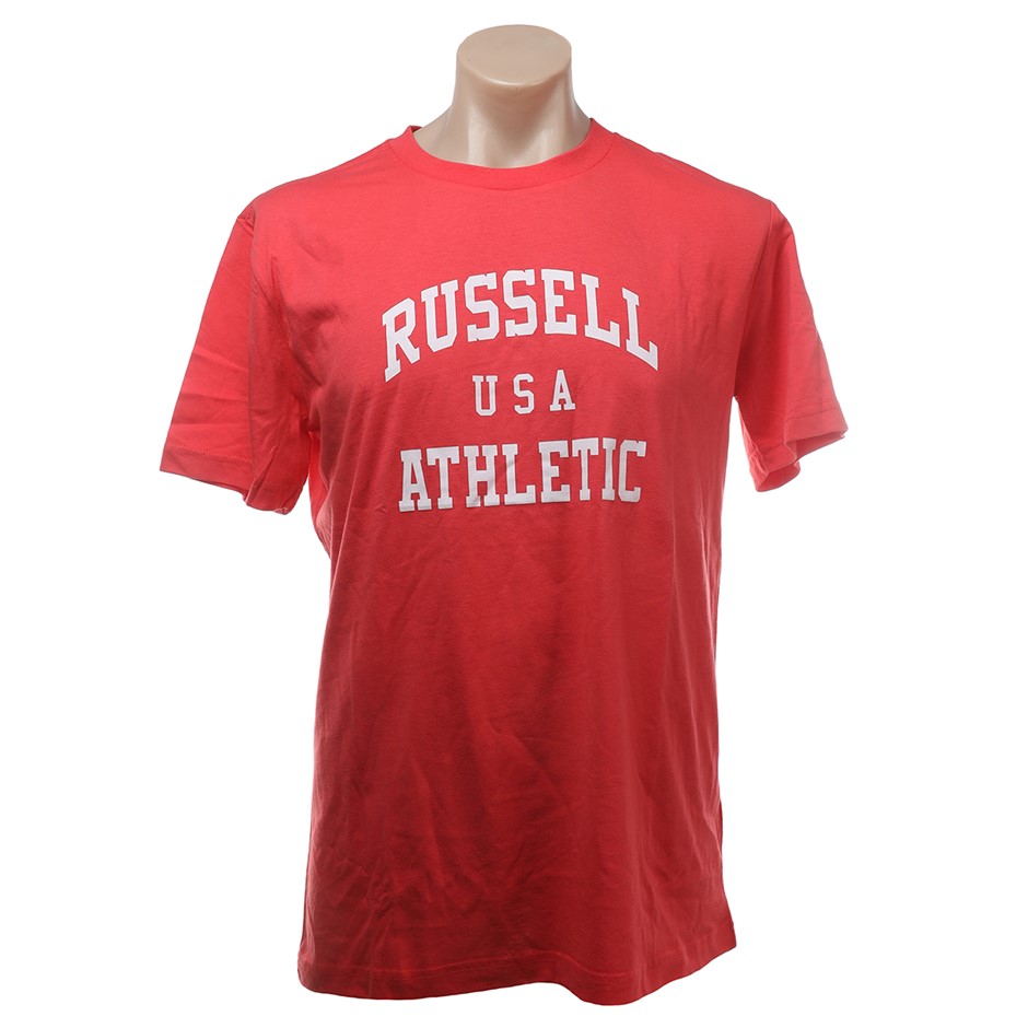 RUSSELL ATHLETIC Team Arch Tee, Size M, 100% Cotton, Washed Red, RMT481.  B