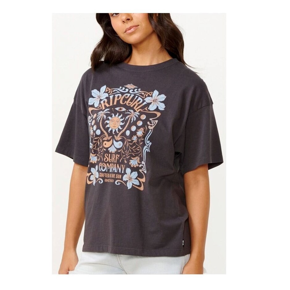 RIP CURL Women's Utopian Dreams Heritage Tee, Size XS, Washed Black. RRP:$6