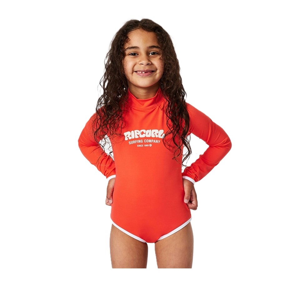 RIP CURL Girl's Surf Puff Long Sleeve Surf Suit - Hot Coral, Size 3-4. RRP: