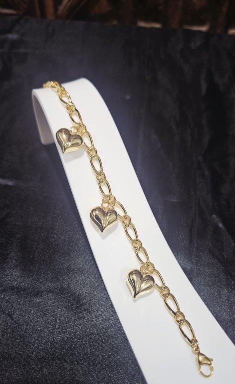 22k Italy Stamped Yellow Gold Filled Heart Bracelet Quality-18cm+Extra 5cm
