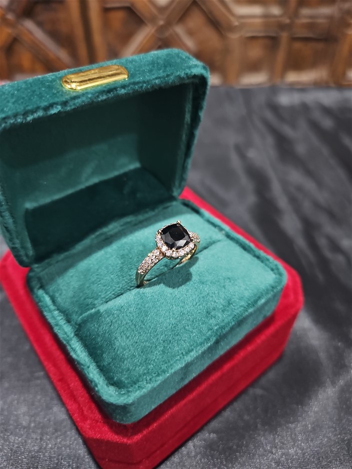 18K/Italy 2.0ct Black Princess Cut Yellow Gold Ring(stamped)Warranty -7US