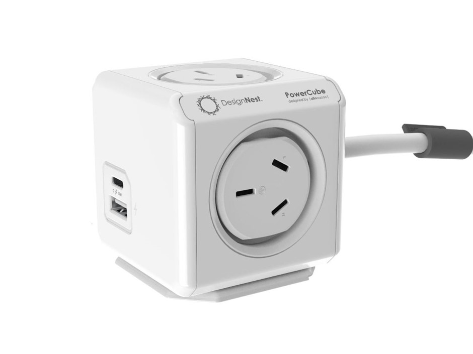 DESIGN NEST Power Cube, Extended USB, White.