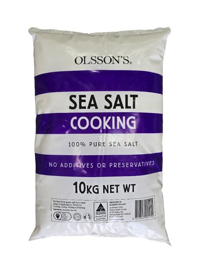2 x OLSSON'S Cooking Sea Salt, 10kg. N.B: Damaged packaging.