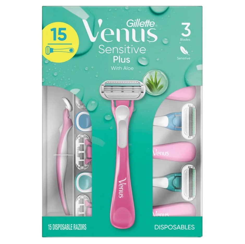 GILLTTE Venus Sensitive Plus Disposable Razor, 15-Count. N.B: Damaged packa