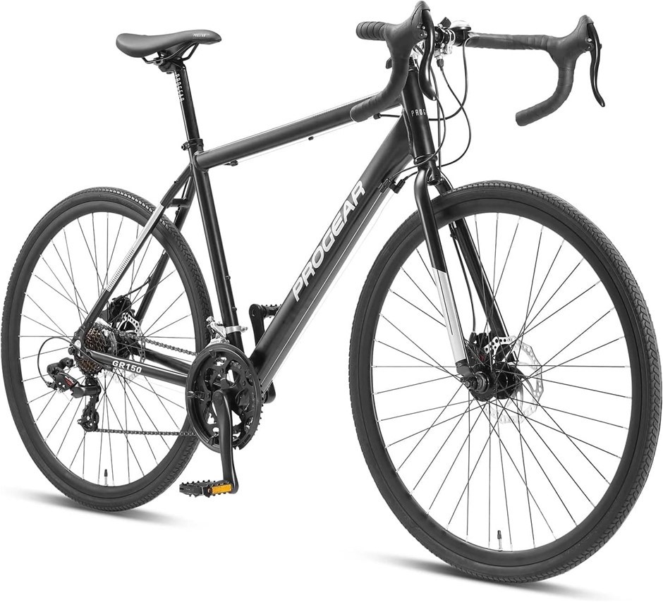 PROGEAR GR150 Road Bike 700cm x 50cm Black Ember. NB: 1 tire needs inflatio