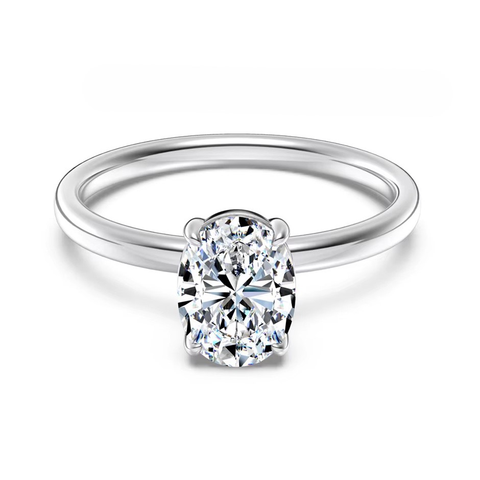 2.00ct Oval Cut GRA Certified Moissanite 925 Sterling Silver Ring - Size 5