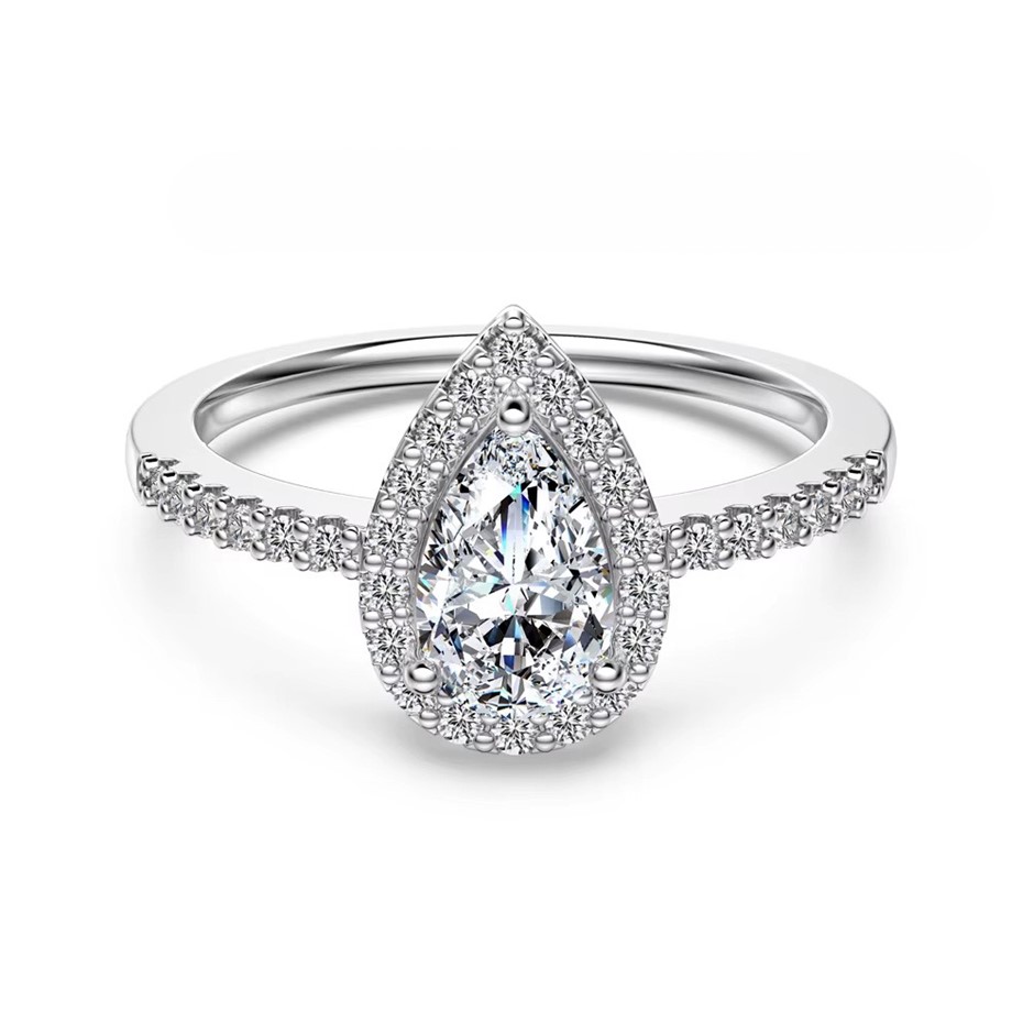 1.00ct Pear Cut GRA Certified Moissanite 925 Sterling Silver Ring - Size 5