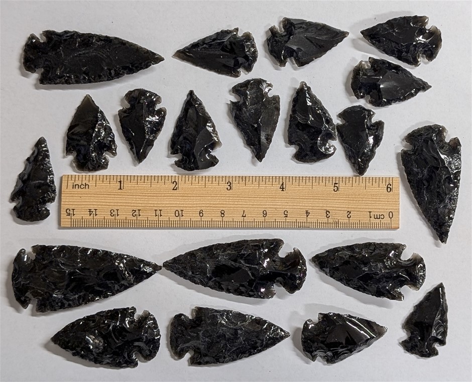 Twenty Obsidian Stone Arrowheads