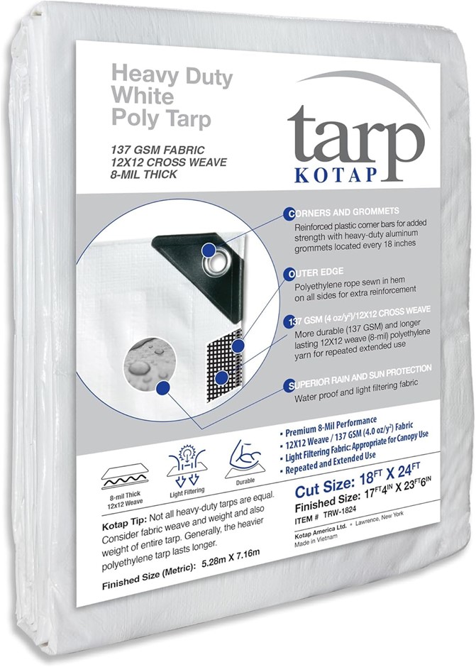 KOTAP TRW-1824 Multi-Use, Waterproof Heavy-Duty Protection/Coverage Tarp, S