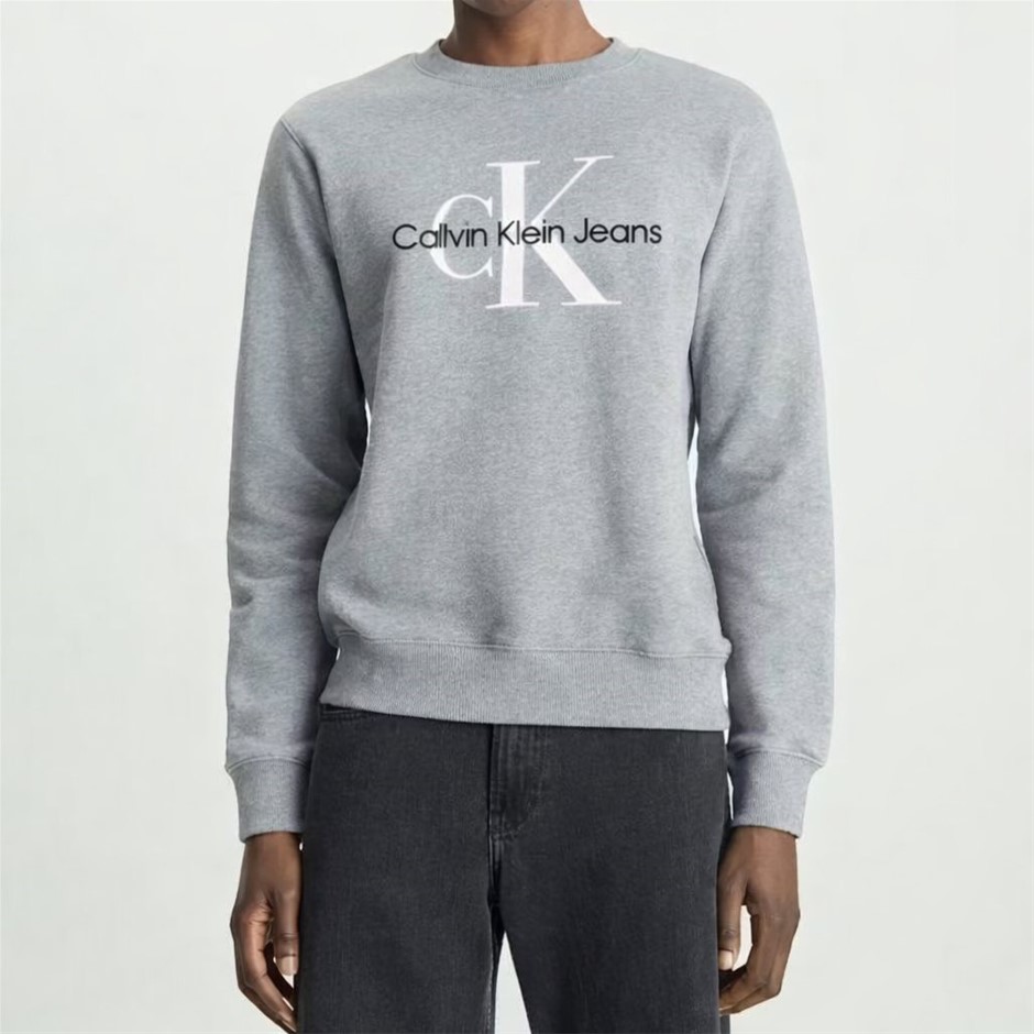 CALVIN KLEIN Jeans Mono Logo Crewneck Sweatshirt, Size M, Cotton, Heroic Gr