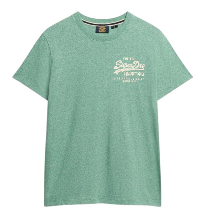 SUPERDRY Vintage Logo Chest Tee, Size XL, 60% Cotton, Bright Green Grit (8J
