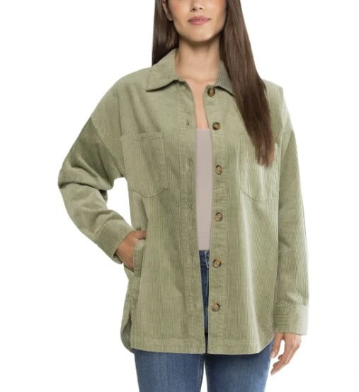 MATTY M Women's Corduroy Shirt Jacket, Size L, 98% Cotton, Sage Green. Buy