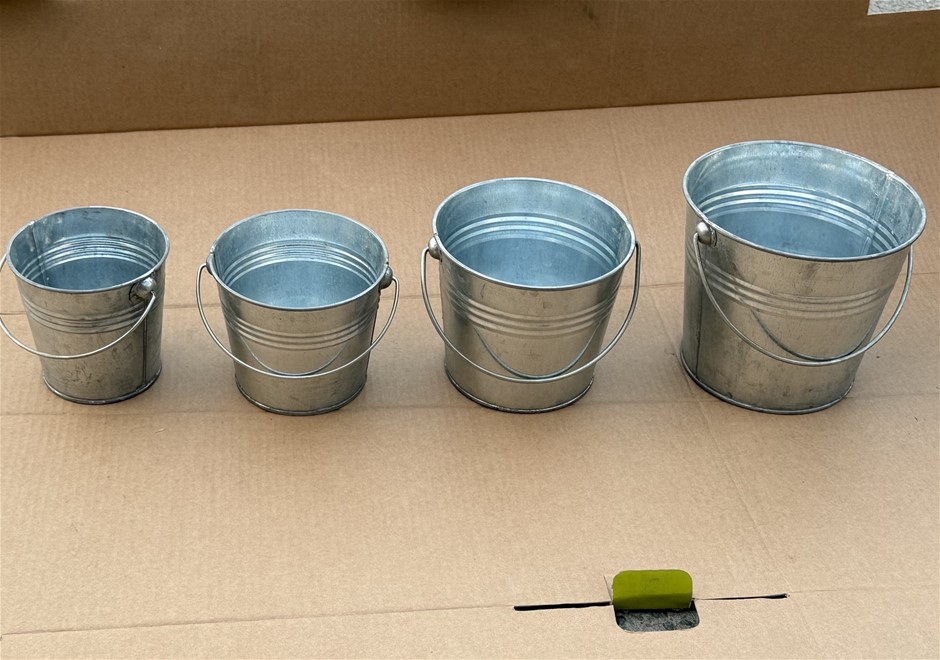 Gavlanised Buckets 4pc Set Assorted Sizes Vintage Style, Brand NEW
