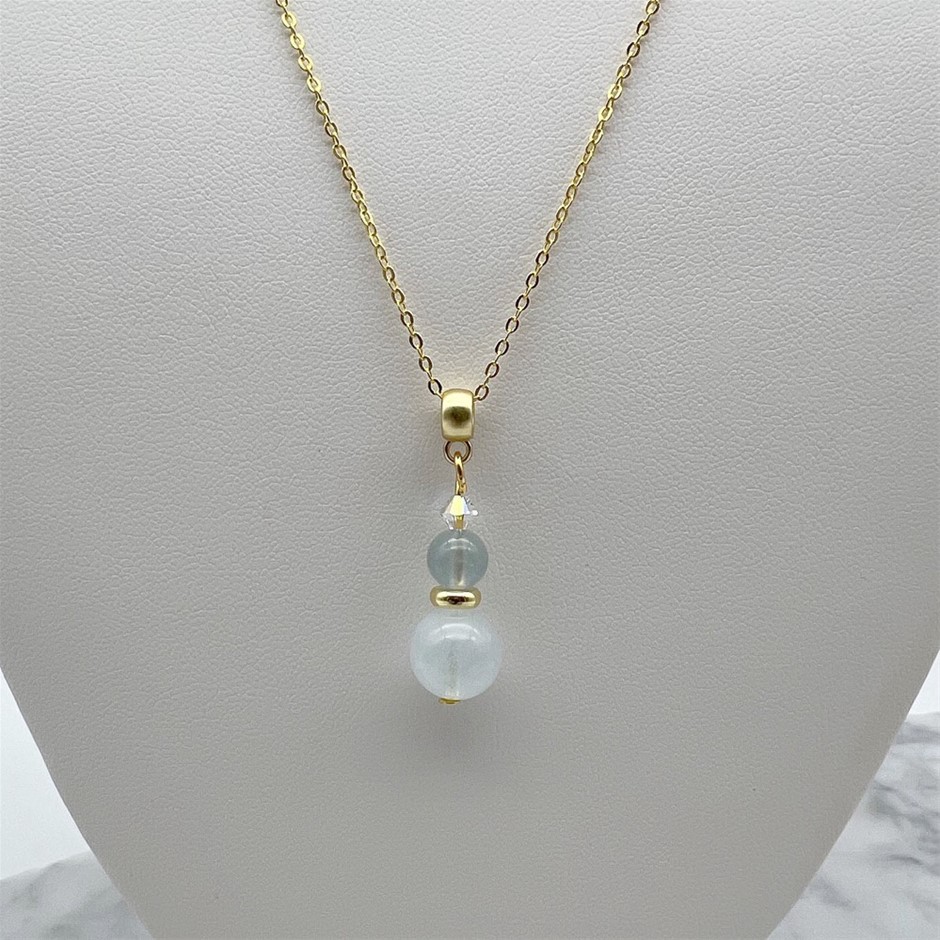 Aquamarine & Swarovski® Austrian Crystal Gold Plated Pendant Necklace