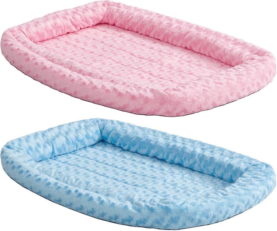 2 x MidWest Homes for Pets Double Bolster Crate Beds (18-Inch) – Pink & Blu