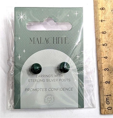 Sterling Silver Earrings with round MALACHITE crystal Gemstones