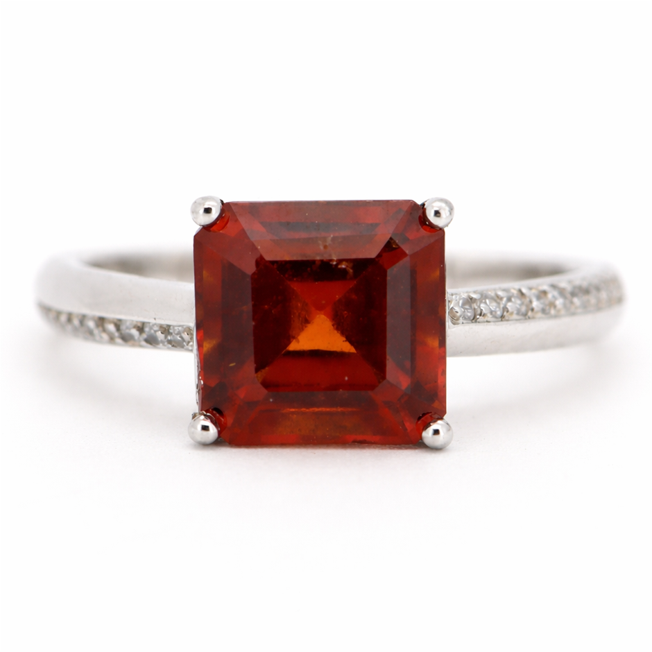 3.12 Carats Natural Hessonite Garnet Ring - 925 Silver