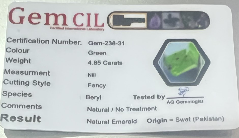 4.85 carat green emerald certified