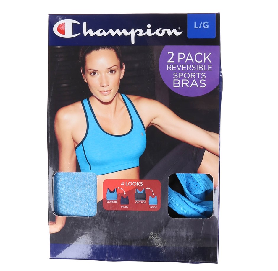 CHAMPION Women's 2pk Reversible Sports Bras, Double Dry Technology, Size L,