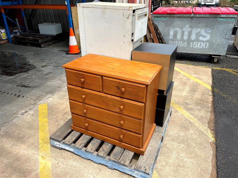 <p>Timber Tallboy, 2x Bedside Tables and Filing Cabinet </p>
