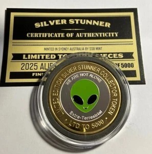 2025 ALIEN Colour Silver Stunner 43 mm Coin COA. LTD 5000, We are Not Alone