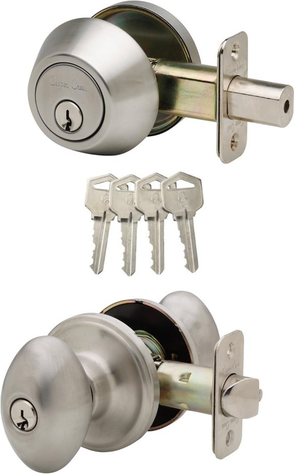 COPPER CREEK EKDB141SS Egg Door Knob Keyed Alike with Deadbolt Combination,