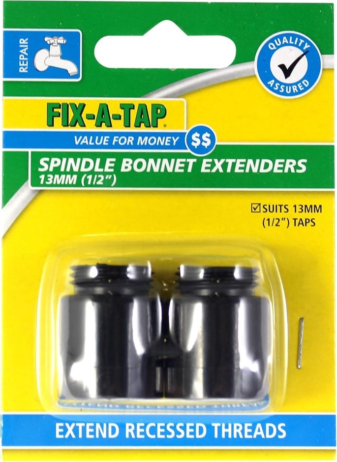 6 Packs of 2 x FIX-A-TAP Spindle Bonnet Extender, 13 mm Size, Black.