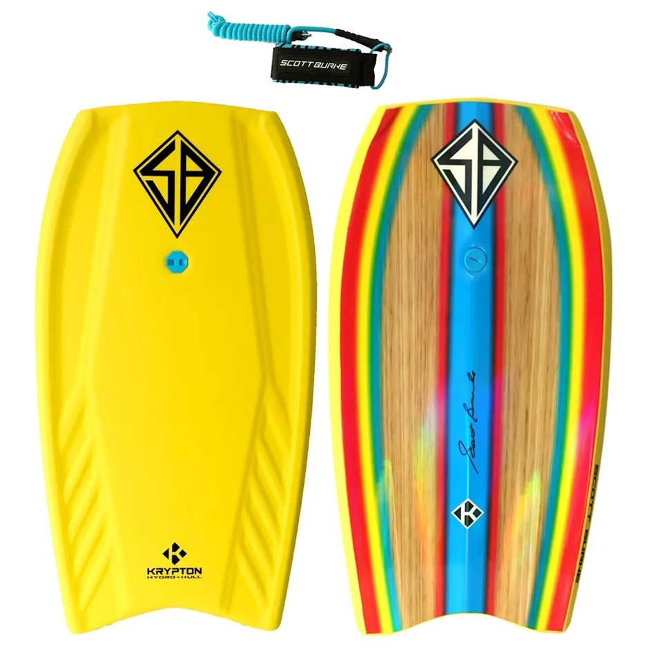 SCOTT BURKE Surf Krypton EPS Bodyboard w/ Leash, Yellow. NB: Minor use, not