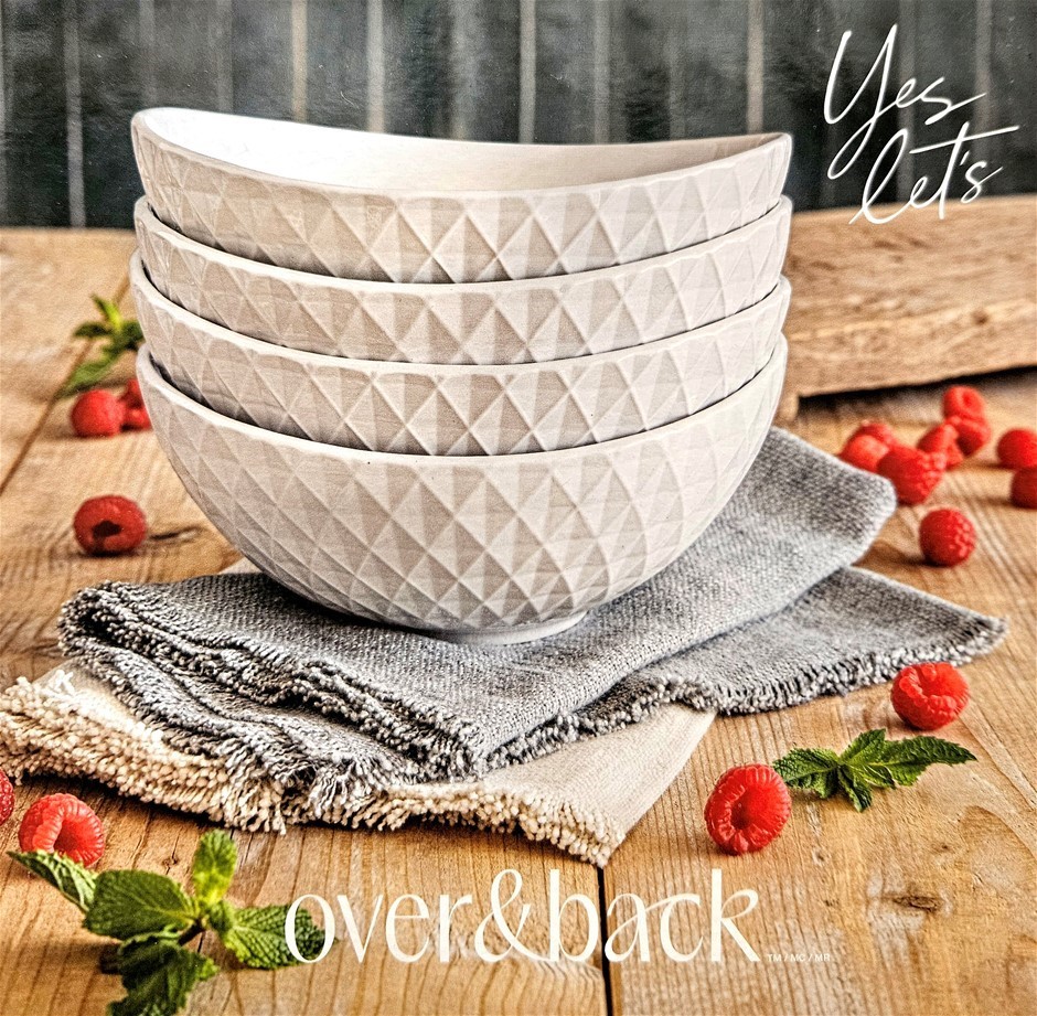 OVER AND BACK 4pc Serving Bowls, Diamond Pattern. N.B: 2 x bowls missing.