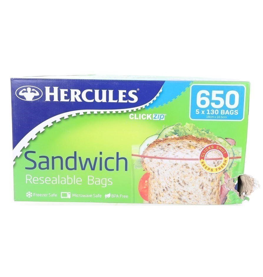 Box of 650pc HERCULES Sandwich Bags Pack of Resuable Click- Zip Bags. N.B.