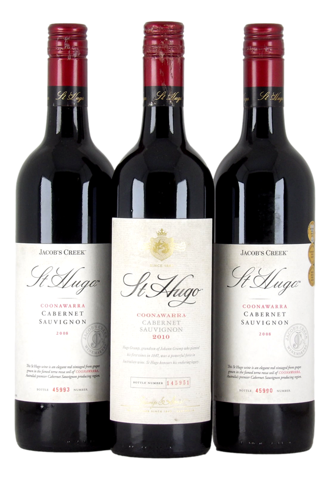 Orlando St Hugo Cabernet Sauvignon 2008/2010 (3x 750mL), Coonawarra.
