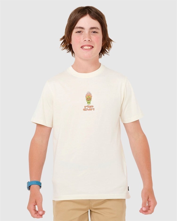 RIP CURL Boy's Cosmic Skull T-Shirt, Size 12, Bone. RRP: $ 35.99.  Buyers N