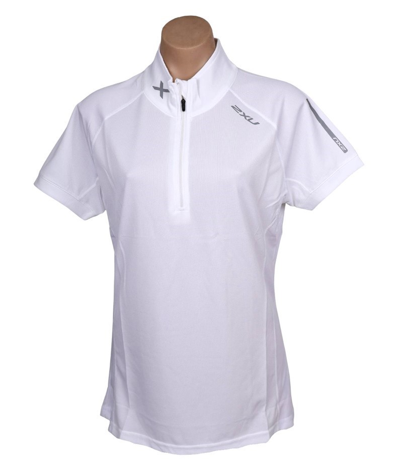 2 x 2XU Women's Short Sleeve Ziptech Polo Shirt, Size 3XL, White/Reflective