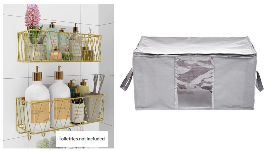 Home Storage Bundle: IPERLIFE Adhesive Shower Caddy Shelves (2-Pack, Gold)