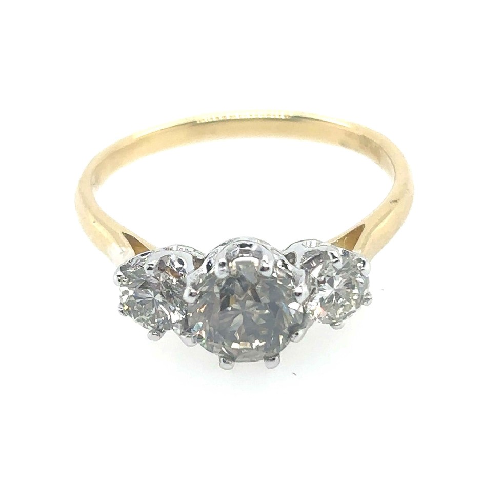 1.01ct Dia. VS Yellowish Brown & 0.46ct 2 Ring 18K 2 Tone Gold