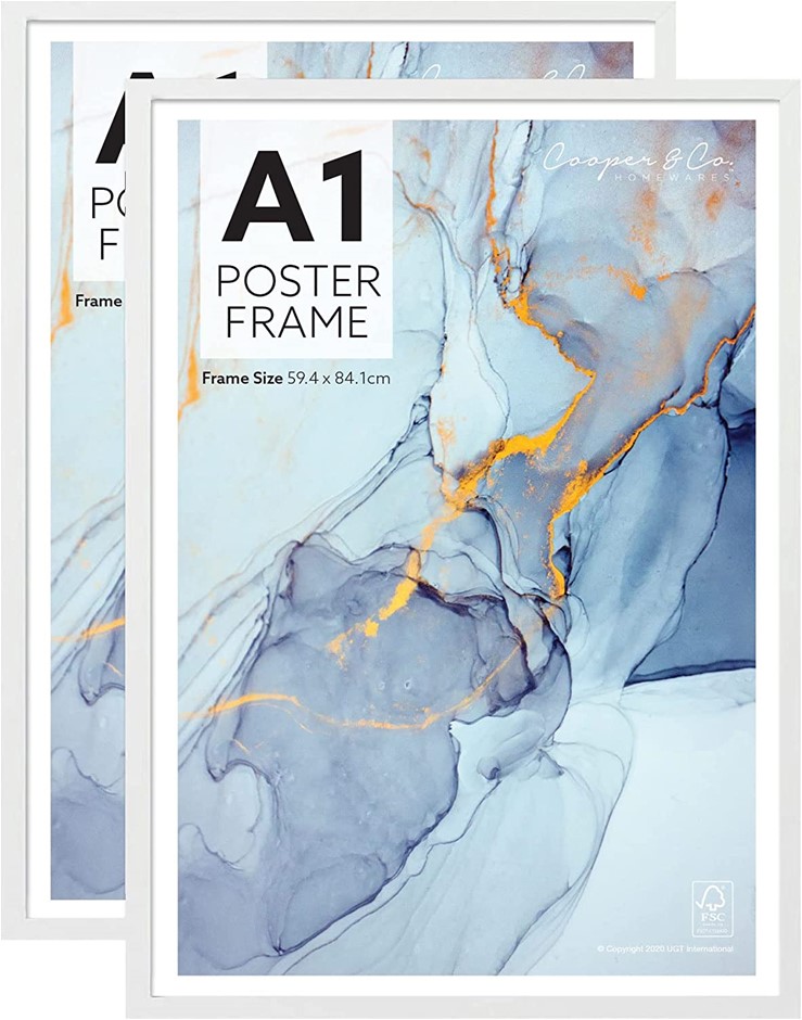 COOPER & CO. Homewares A1 Poster Photo Frames Set of 2, White. NB: Damaged