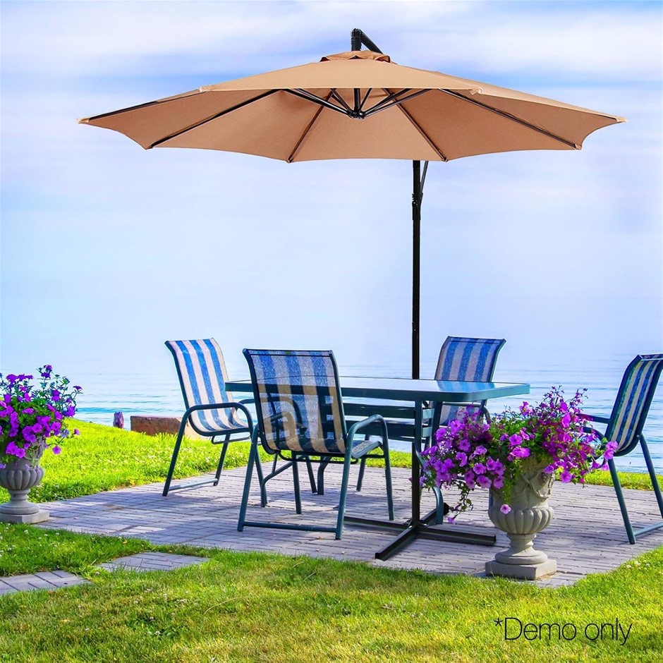 INSTAHUT 3M Cantilevered Outdoor Umbrella, Octagonal, Beige.