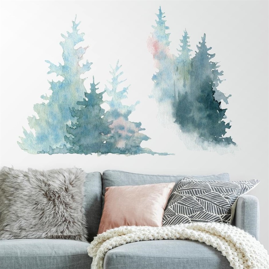4 x Assorted ROOMMATES Wall Decal Sets, Comprising: 2 x Watercolour Pine Tr