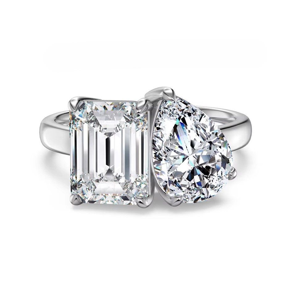 5.00ct Rectangular Cut GRA Certified Moissanite 925 Silver Ring - Size 7