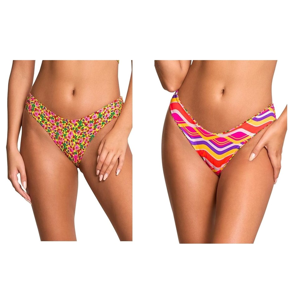 MAAJI Women's Double V Cheeky Cut Reversible Bikini Bottom, Size Small US,