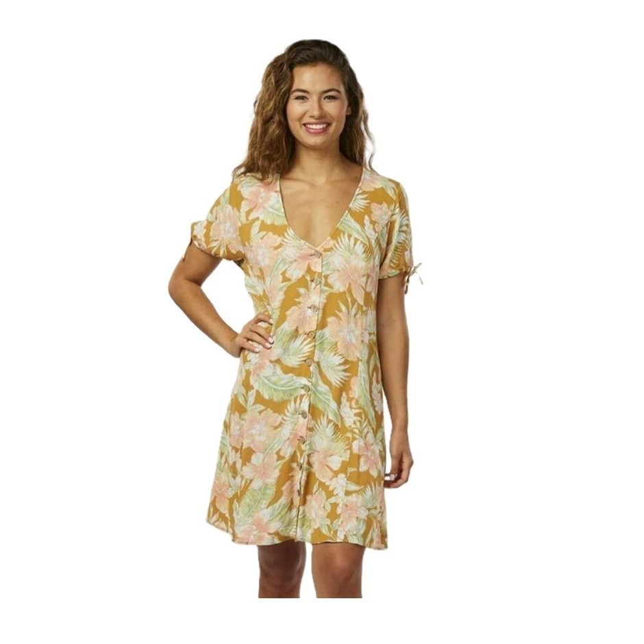 RIP CURL Women's Always Summer Button Through Dres, Size XS, Gold. RRP: $79