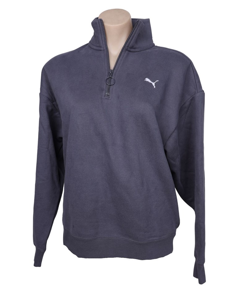 PUMA Women's Elevated Logo 1/4 Zip Fleece Pullover, Size M, 66% Cotton, Gal
