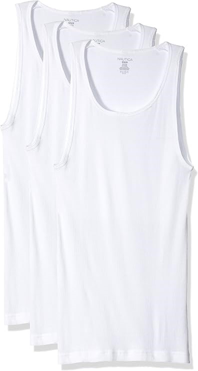 NAUTICA 3 Pack Singlet Classic Fit, 100% Cotton, White, Size L