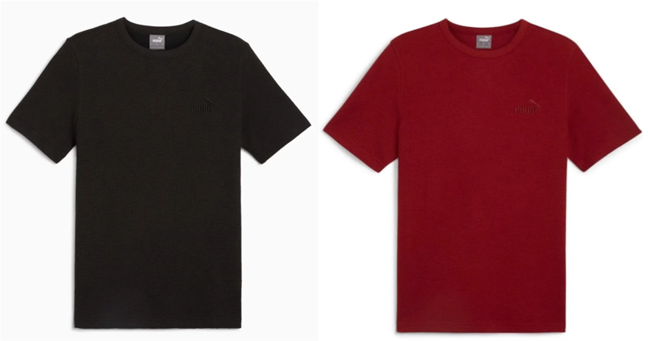 BUNDLE OF PUMA ESS Elevated Waffle Tee, Size M, Black AND Intense Red Size