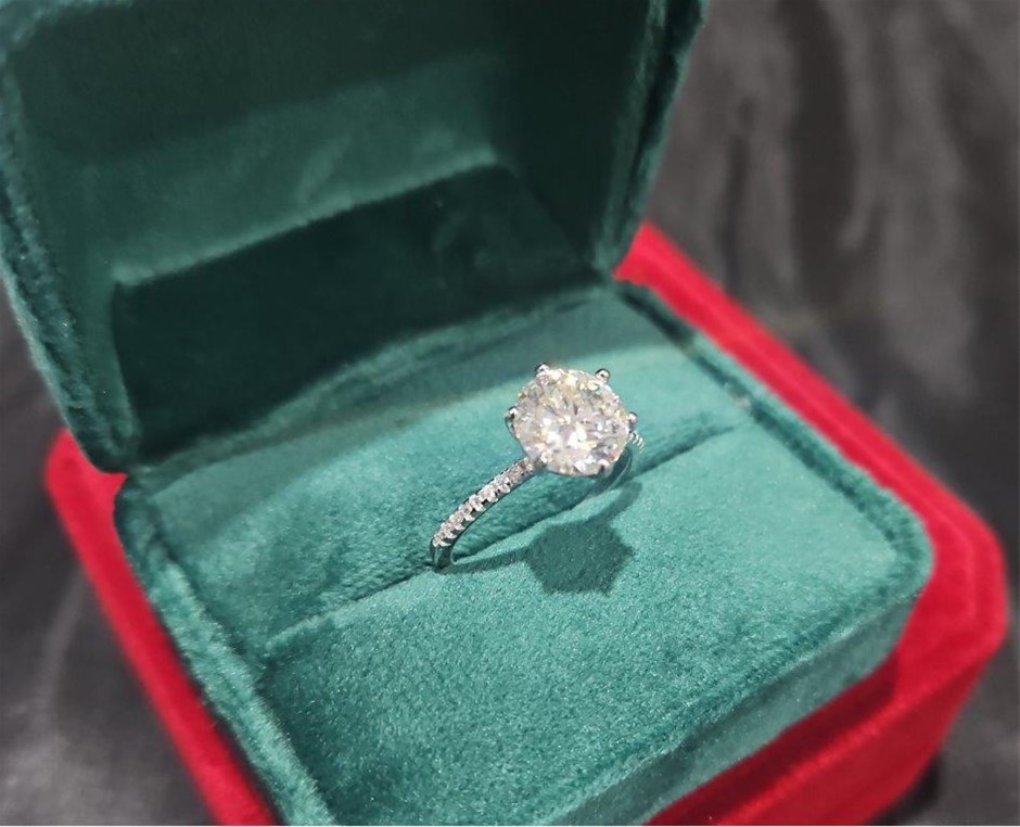 3.0ct GRA Moissanite white Brilliant Cut stone Ring-S925-8 US