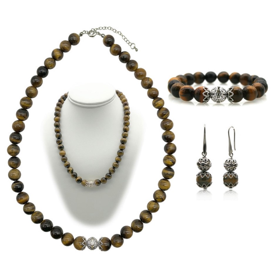 10mm Tiger Eye Persian Love Rhinestone Jewellery Set