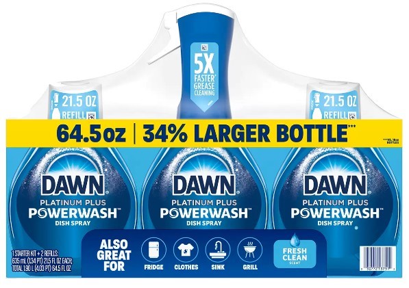 DAWN 3pk Platinum Plus Power Wash. NB: Damaged packaging, refills only.