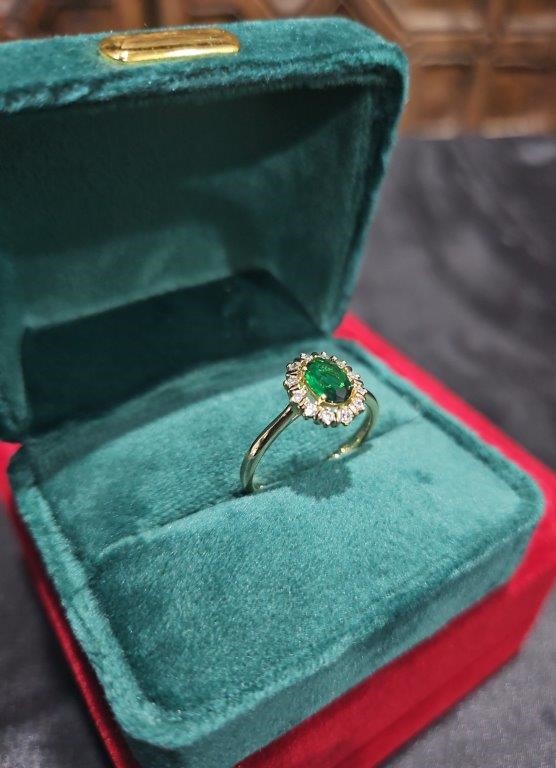 14K/Italy 1.5ct Green Oval Cut Yellow Gold Filled Ring(stamped) 7US