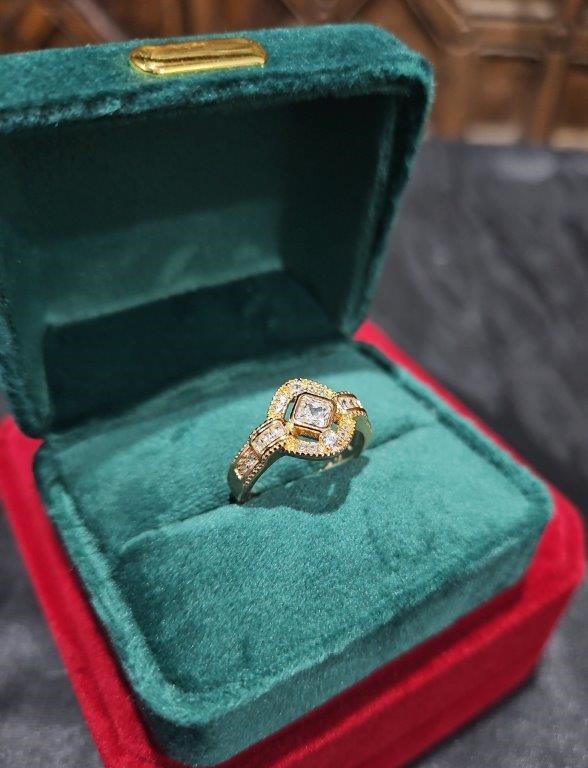 18K/Italy Princess Cut Yellw Gold Filled Ring(stamped) 9US