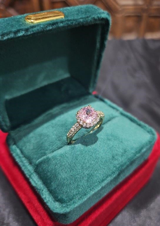 14K/Italy 2.0ct Pink Princess Cut Yellow Gold Filled Ring(stamped)  8US